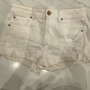 American Eagle Outfitters White Distressed Jean Shorts